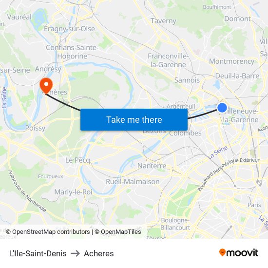 L'Ile-Saint-Denis to Acheres map