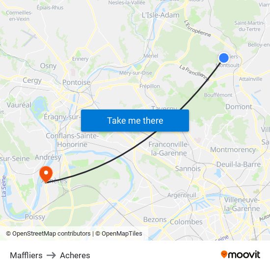 Maffliers to Acheres map