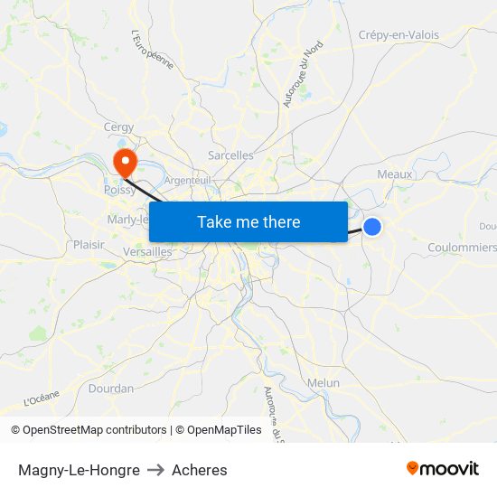 Magny-Le-Hongre to Acheres map