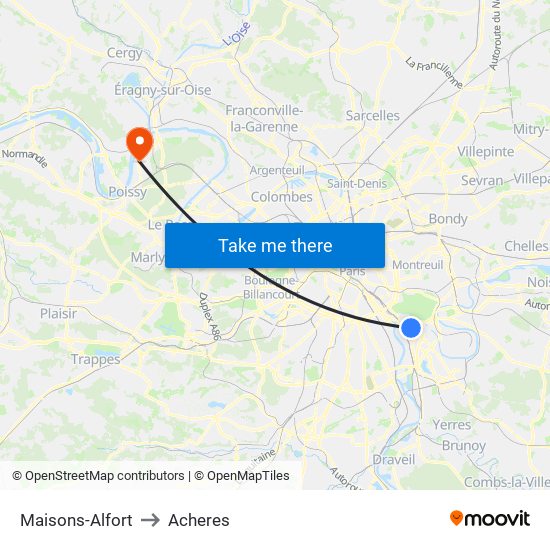 Maisons-Alfort to Acheres map