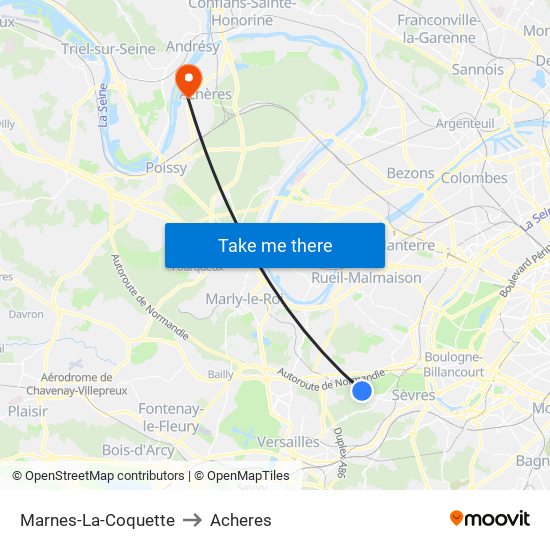 Marnes-La-Coquette to Acheres map