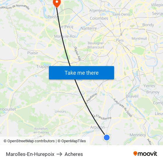 Marolles-En-Hurepoix to Acheres map