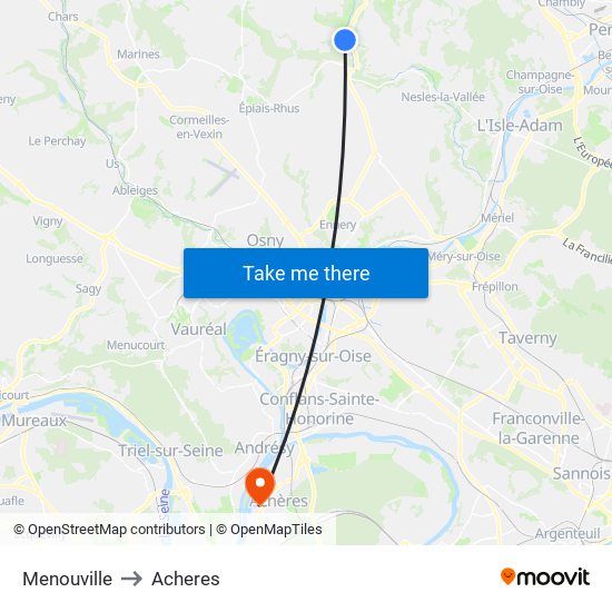 Menouville to Acheres map
