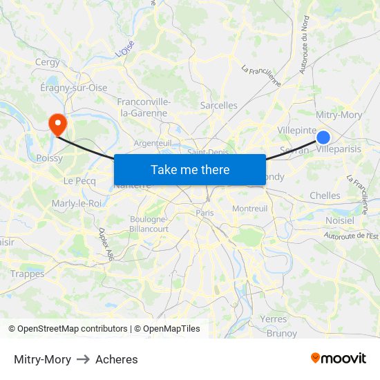 Mitry-Mory to Acheres map