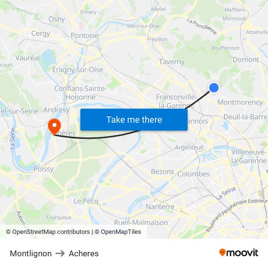 Montlignon to Acheres map