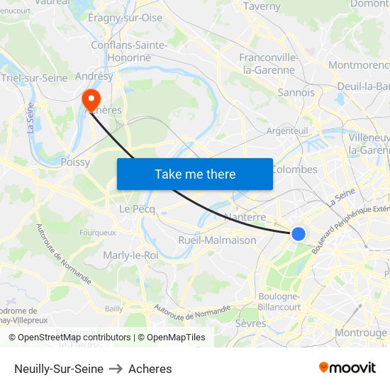 Neuilly-Sur-Seine to Acheres map