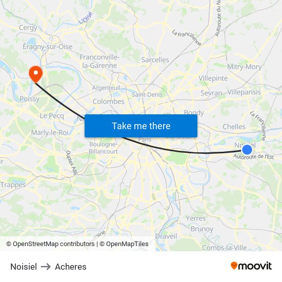 Noisiel to Acheres map
