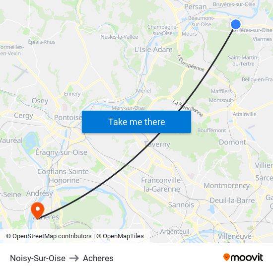 Noisy-Sur-Oise to Acheres map