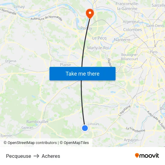 Pecqueuse to Acheres map