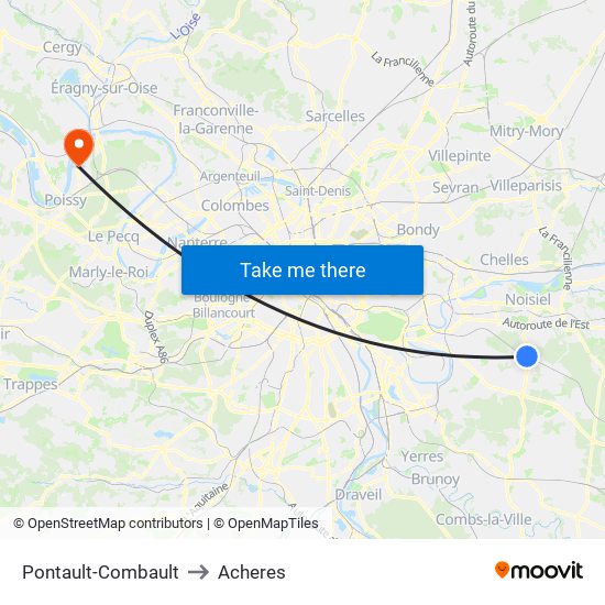 Pontault-Combault to Acheres map