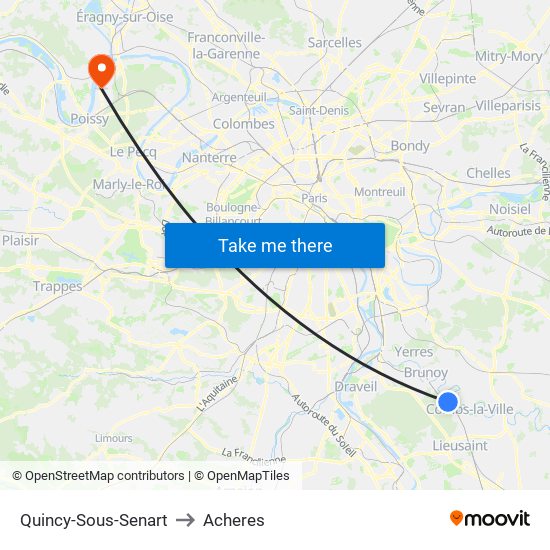 Quincy-Sous-Senart to Acheres map