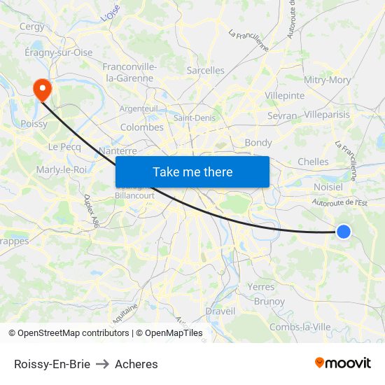 Roissy-En-Brie to Acheres map