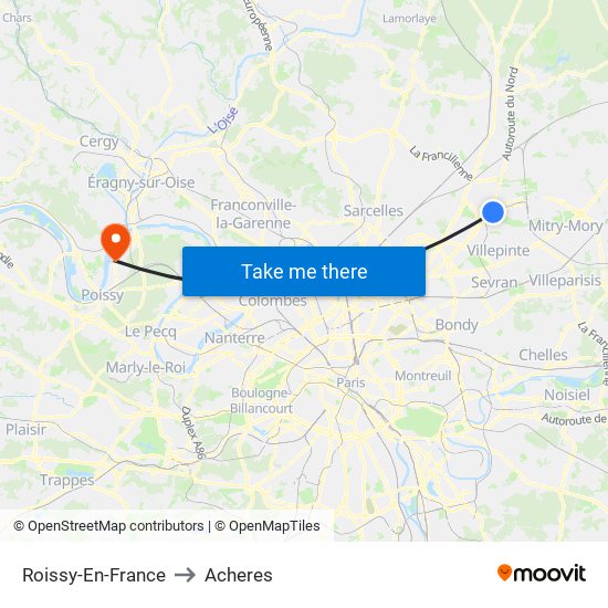 Roissy-En-France to Acheres map