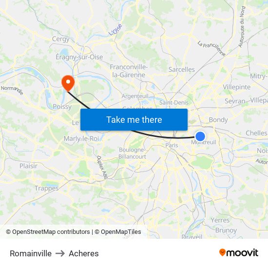Romainville to Acheres map