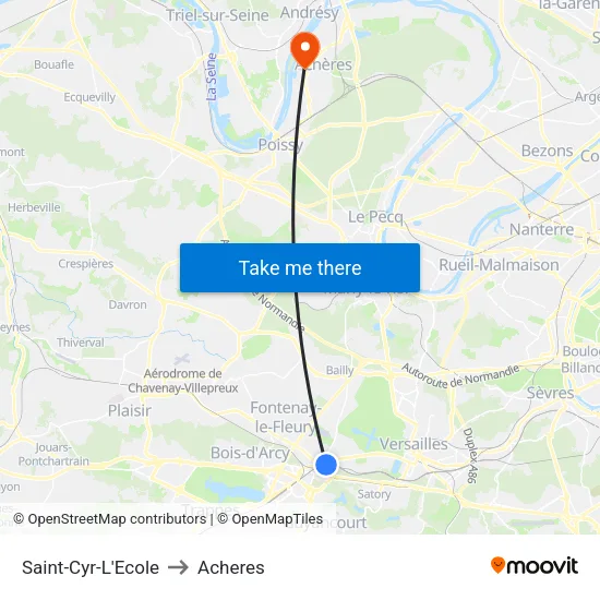 Saint-Cyr-L'Ecole to Acheres map