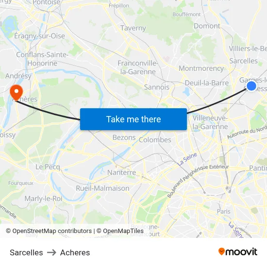 Sarcelles to Acheres map