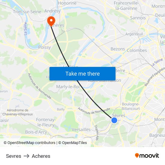 Sevres to Acheres map