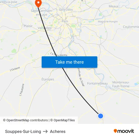 Souppes-Sur-Loing to Acheres map