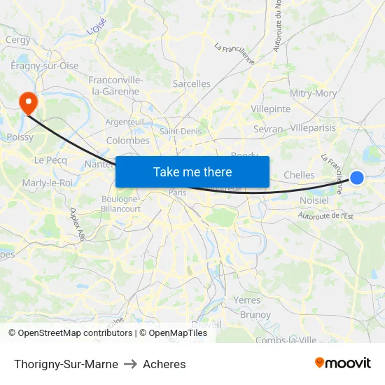 Thorigny-Sur-Marne to Acheres map