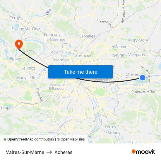 Vaires-Sur-Marne to Acheres map