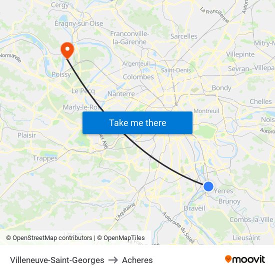 Villeneuve-Saint-Georges to Acheres map