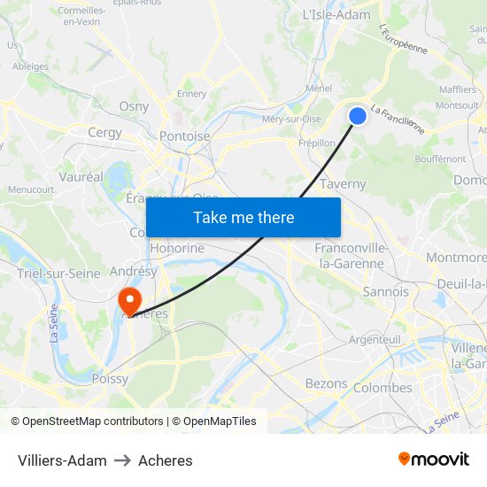 Villiers-Adam to Acheres map