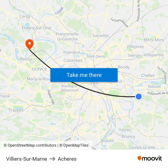Villiers-Sur-Marne to Acheres map
