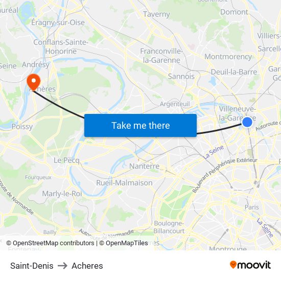 Saint-Denis to Acheres map