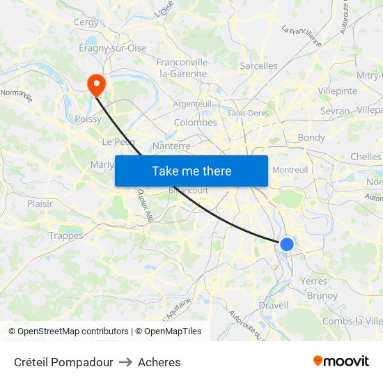 Créteil Pompadour to Acheres map