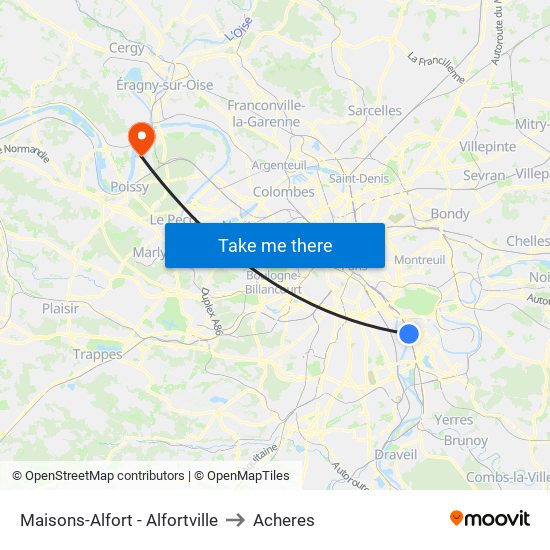 Maisons-Alfort - Alfortville to Acheres map