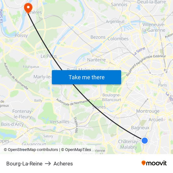 Bourg-La-Reine to Acheres map