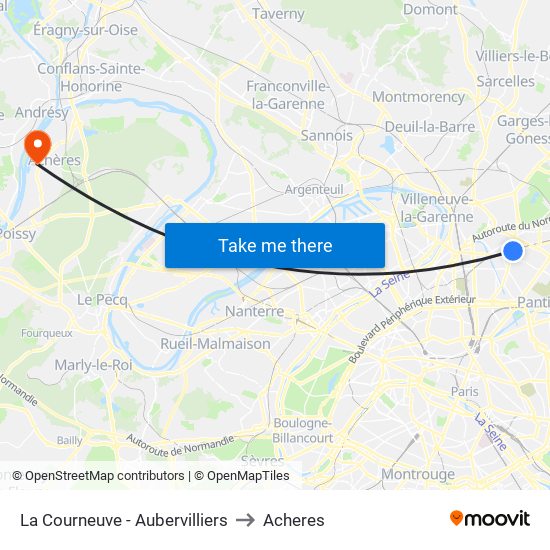 La Courneuve - Aubervilliers to Acheres map