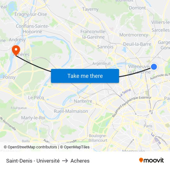 Saint-Denis - Université to Acheres map