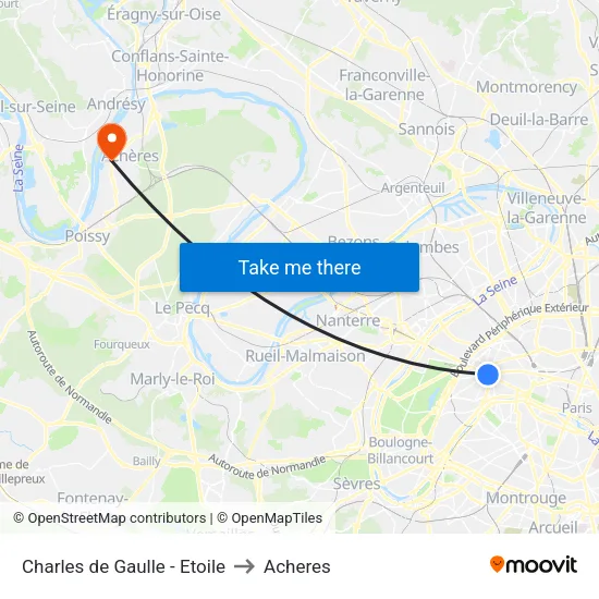 Charles de Gaulle - Etoile to Acheres map