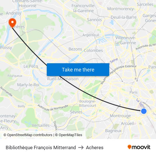 Bibliothèque François Mitterrand to Acheres map