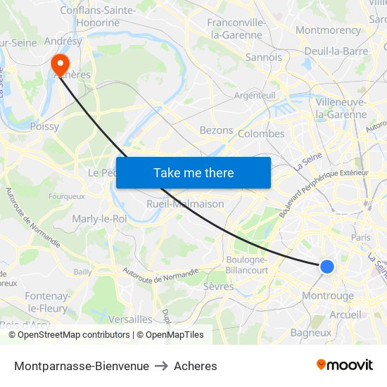 Montparnasse-Bienvenue to Acheres map