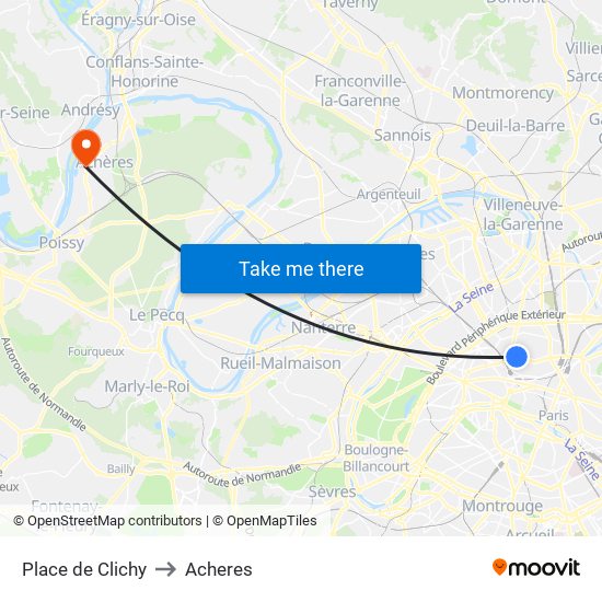 Place de Clichy to Acheres map