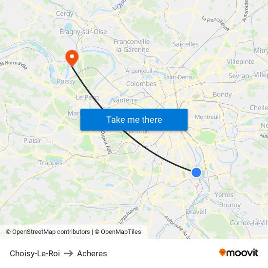 Choisy-Le-Roi to Acheres map