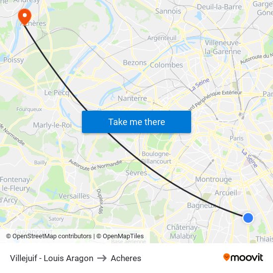 Villejuif - Louis Aragon to Acheres map