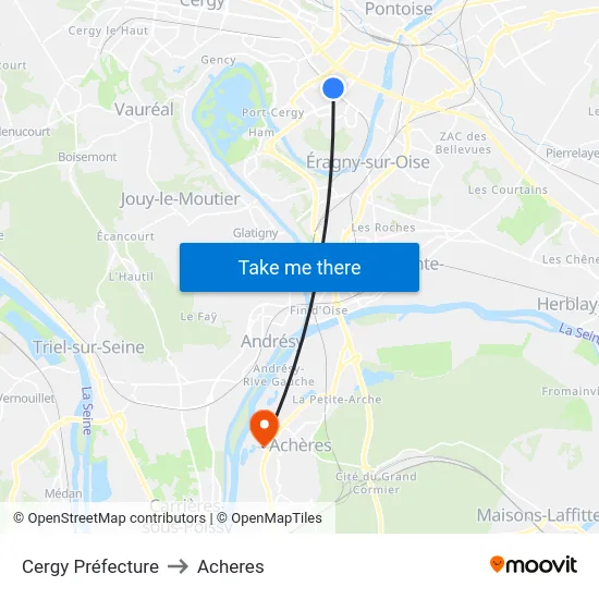 Cergy Préfecture to Acheres map