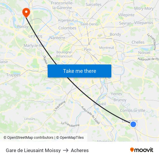 Gare de Lieusaint Moissy to Acheres map