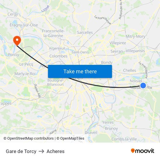 Gare de Torcy to Acheres map