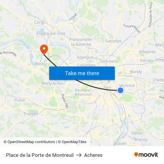 Place de la Porte de Montreuil to Acheres map
