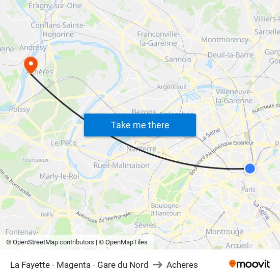 La Fayette - Magenta - Gare du Nord to Acheres map