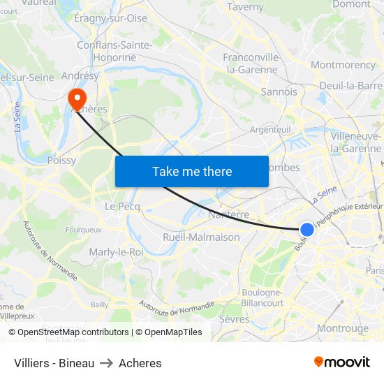 Villiers - Bineau to Acheres map