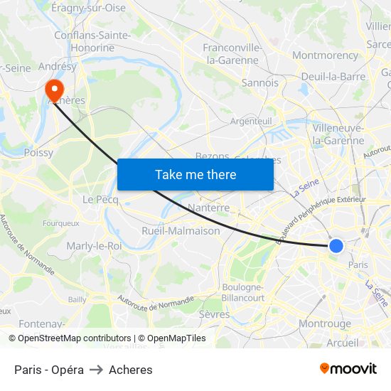 Paris - Opéra to Acheres map