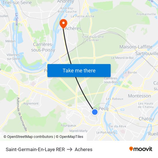 Saint-Germain-En-Laye RER to Acheres map