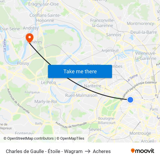 Charles de Gaulle - Étoile - Wagram to Acheres map