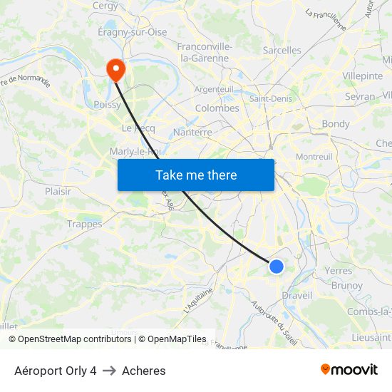 Aéroport Orly 4 to Acheres map