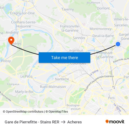 Gare de Pierrefitte - Stains RER to Acheres map